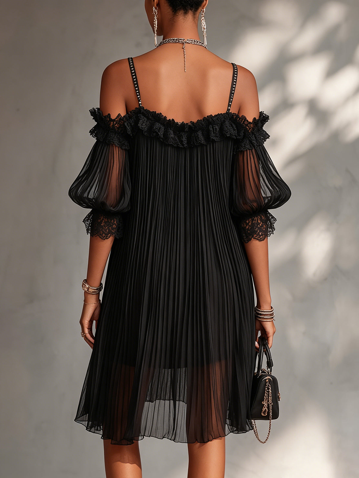 Melissa | Black Off-Shoulder Chiffon Mini Dress