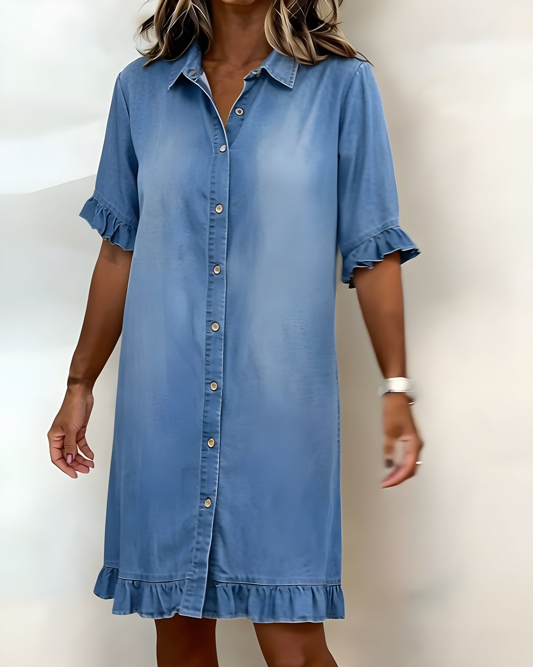 Katie | Effortlessly Flattering Ruched Denim Dress