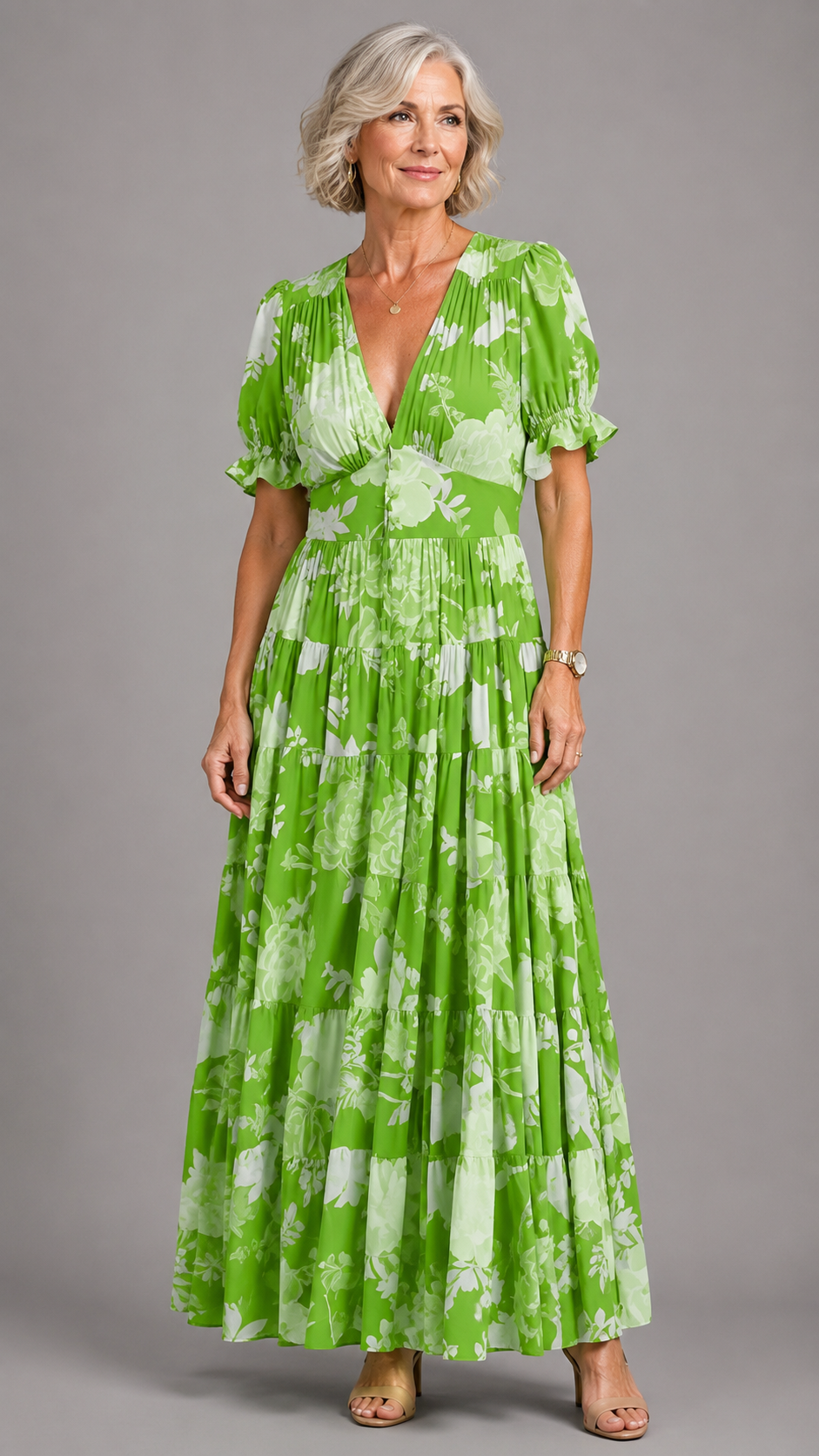 Alessia™ Elegant Floral V-Neck Dress