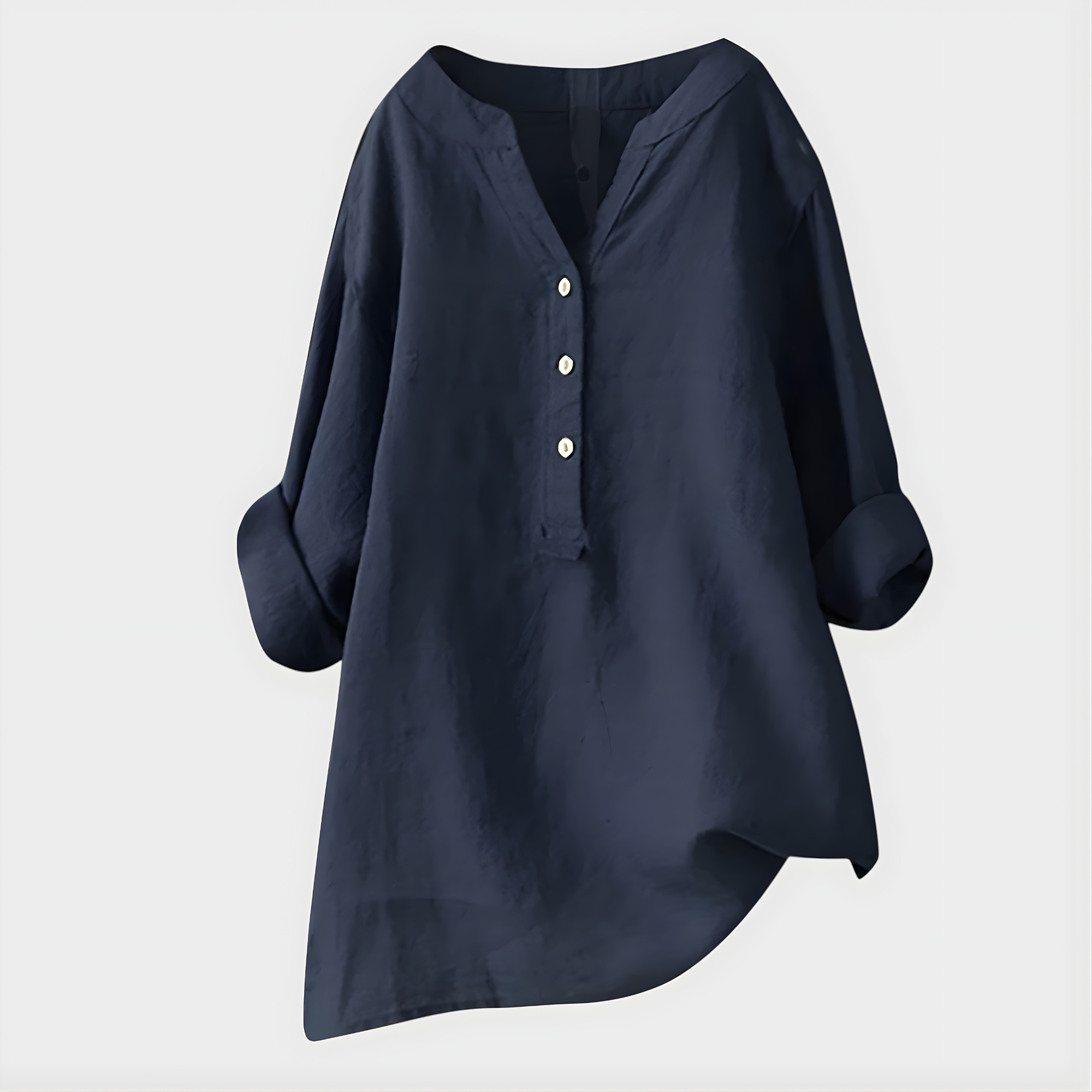 Veronique Elegant Cotton-Linen V-Neck Blouse