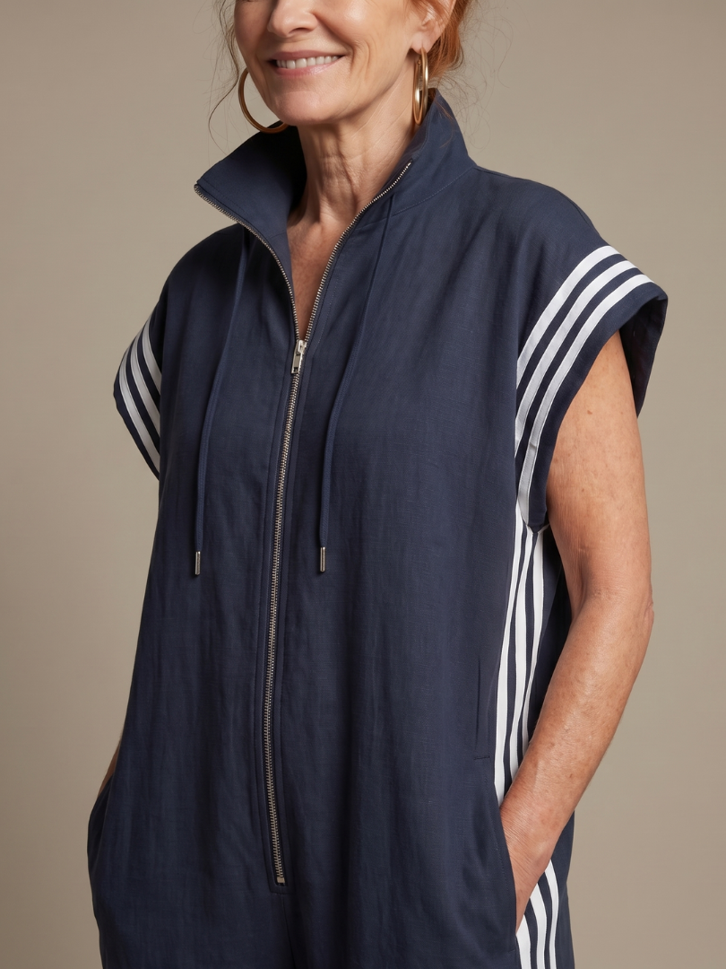 Farrah | Zip Front Stripe Panel Jumpsuit