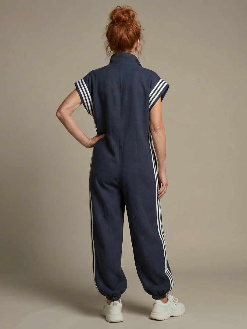 Farrah | Zip Front Stripe Panel Jumpsuit