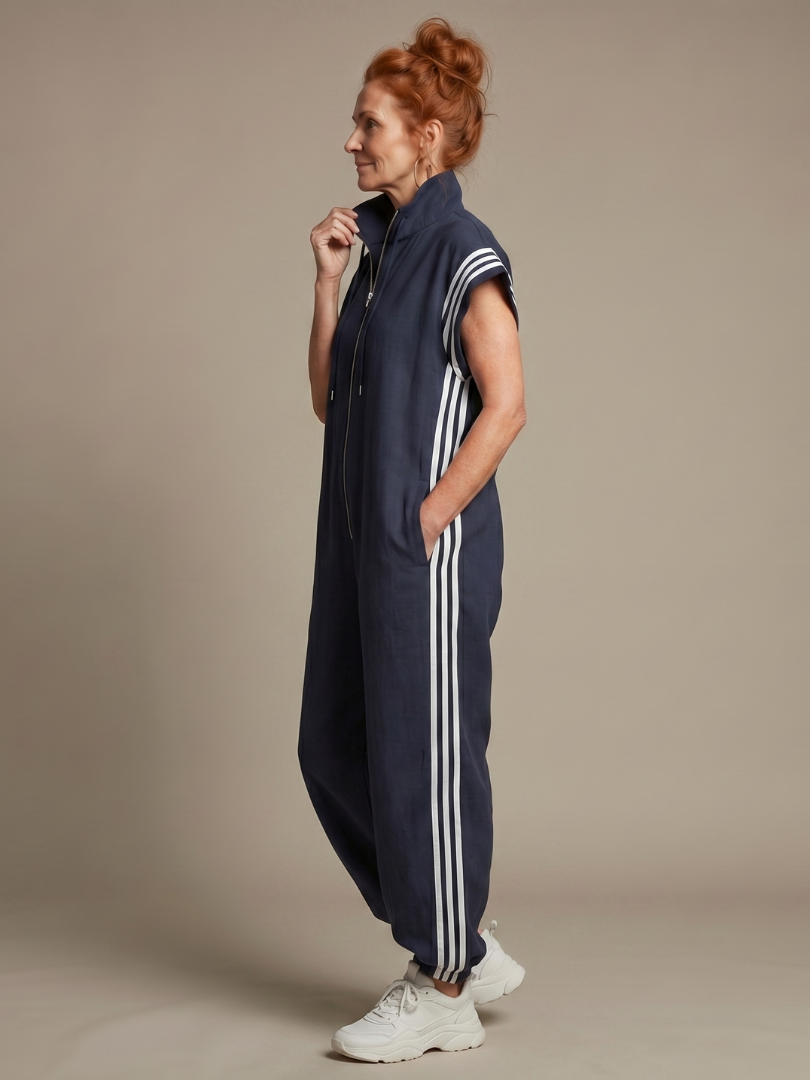 Farrah | Zip Front Stripe Panel Jumpsuit