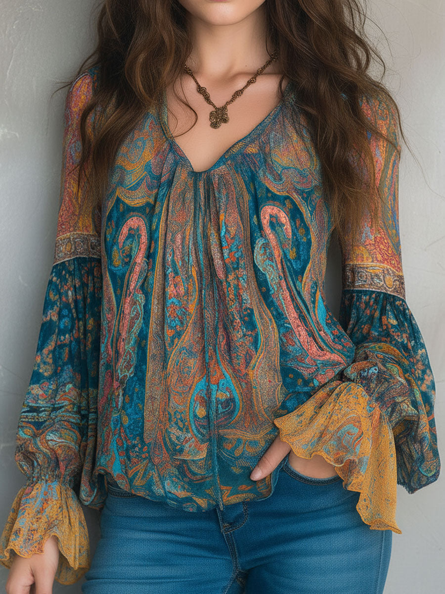 Selah™ Boho Paisley Chiffon Blouse