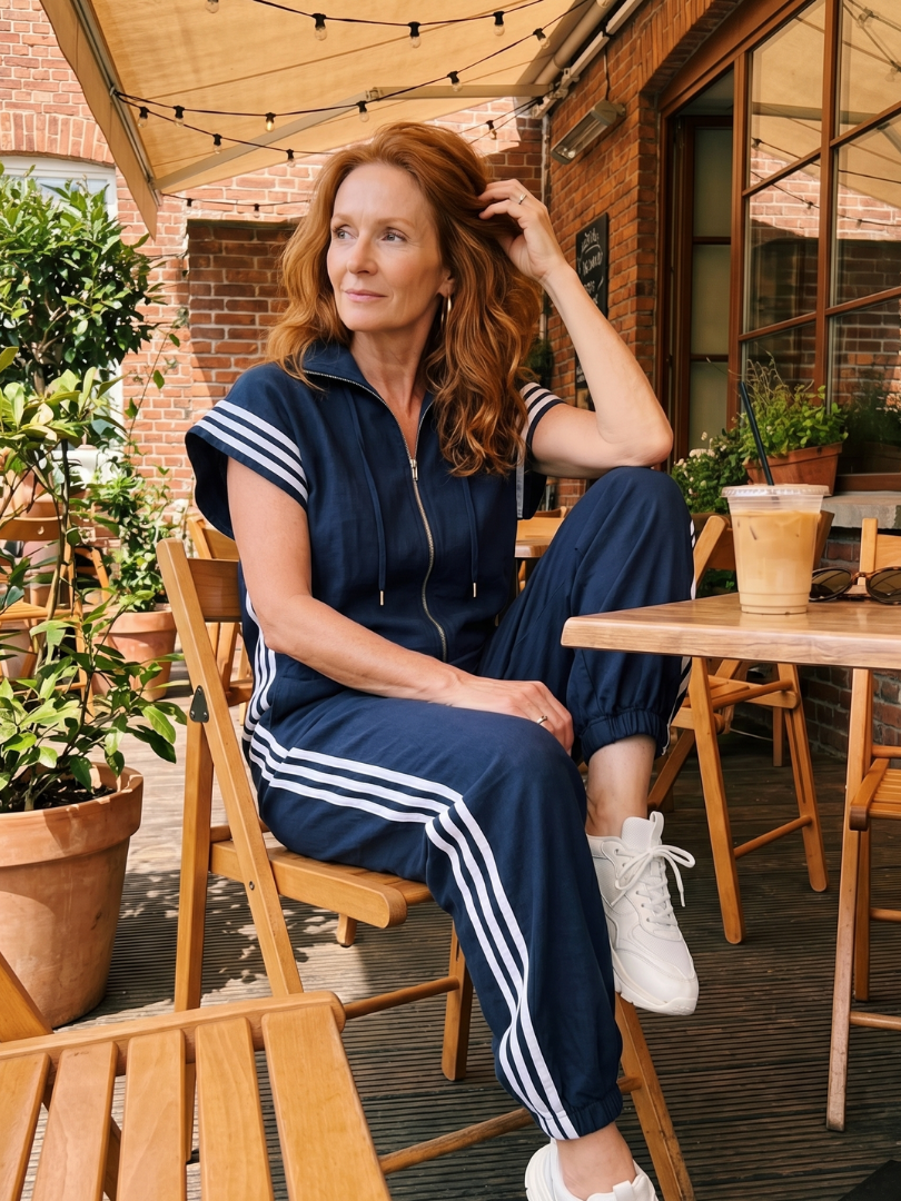 Farrah | Zip Front Stripe Panel Jumpsuit
