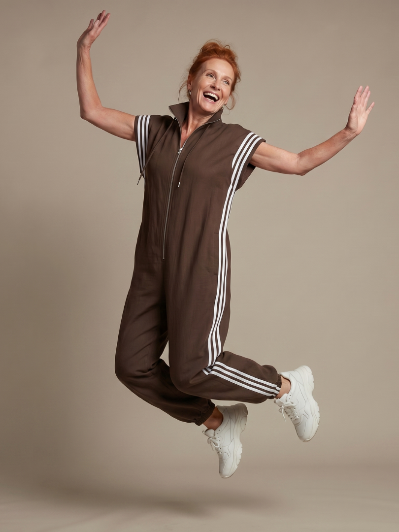 Farrah | Zip Front Stripe Panel Jumpsuit