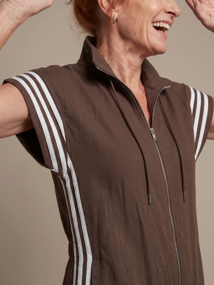 Farrah | Zip Front Stripe Panel Jumpsuit