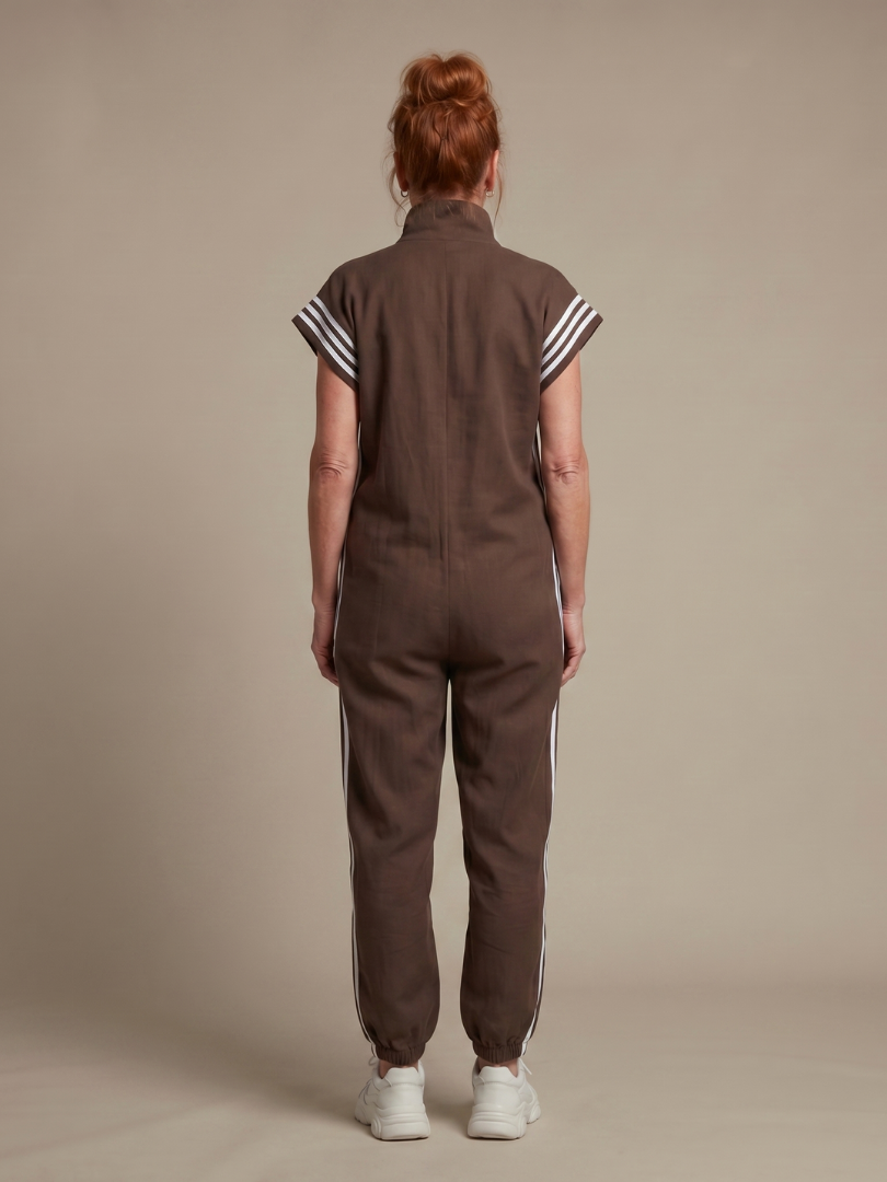 Farrah | Zip Front Stripe Panel Jumpsuit