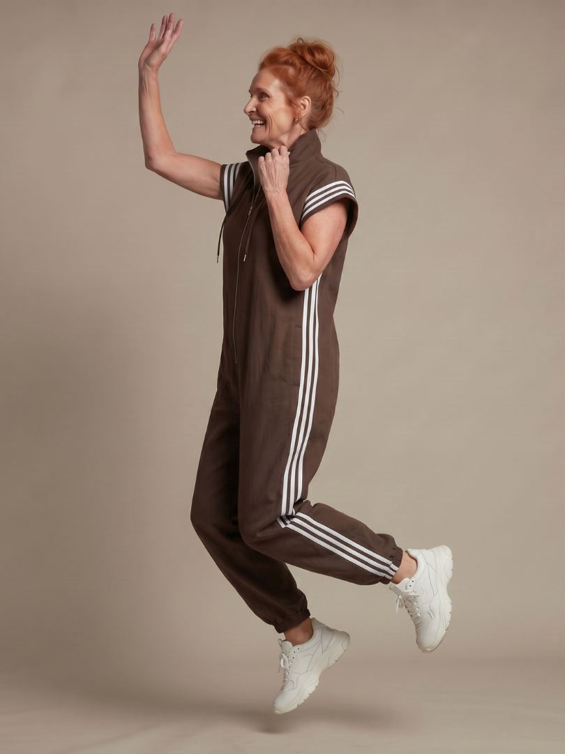 Farrah | Zip Front Stripe Panel Jumpsuit