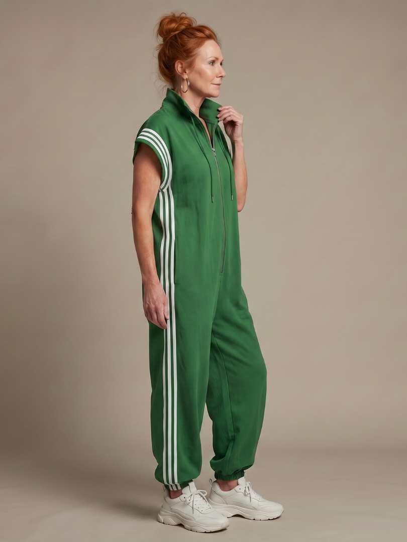 Farrah | Zip Front Stripe Panel Jumpsuit