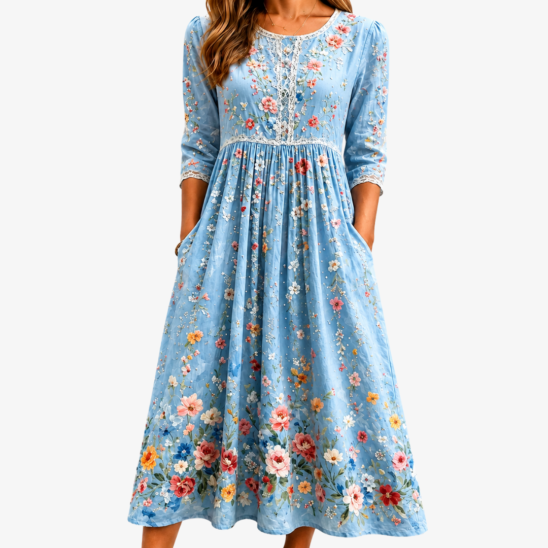 Sky Meadow Blossom Pocket Midi Dress