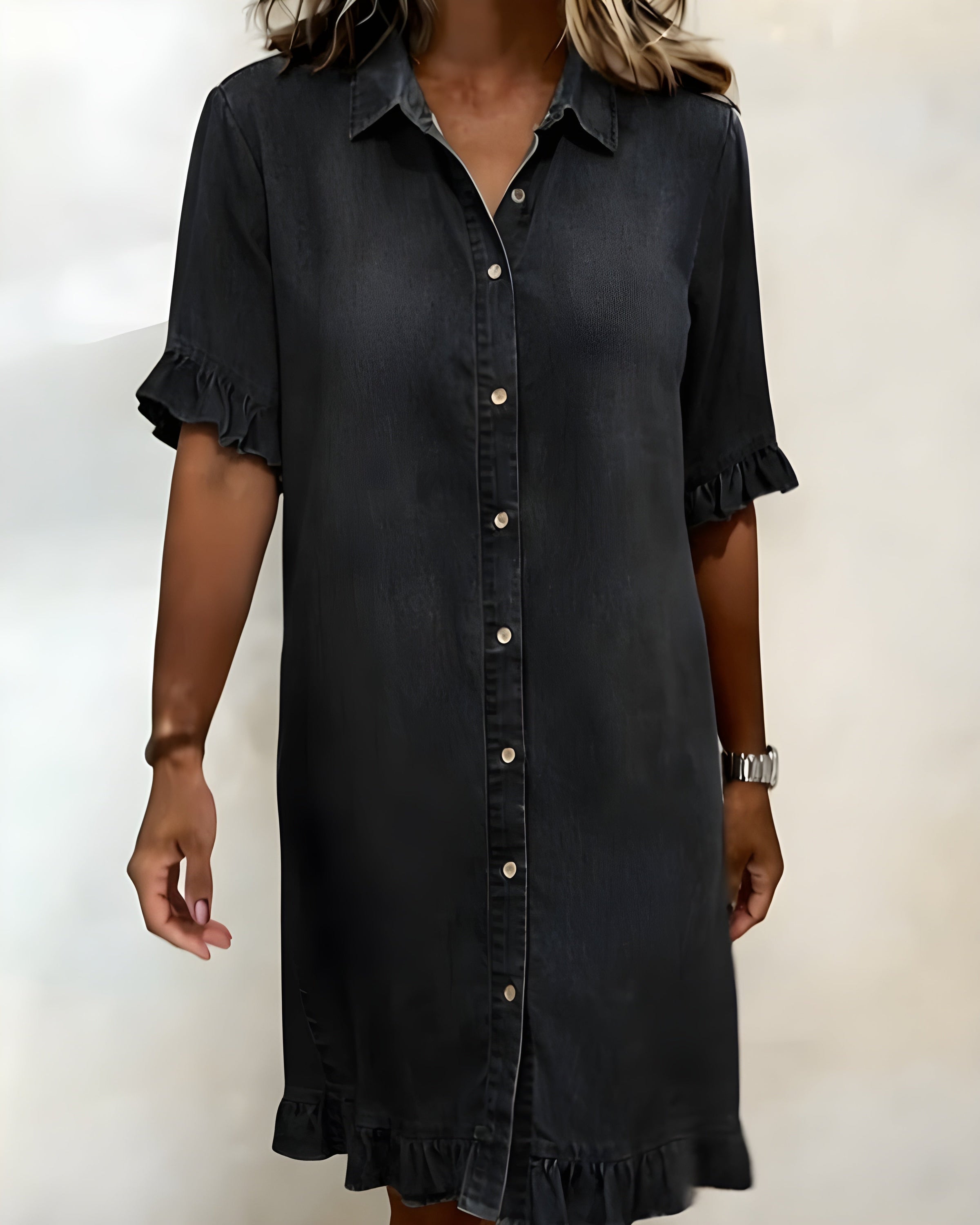 Katie | Effortlessly Flattering Ruched Denim Dress