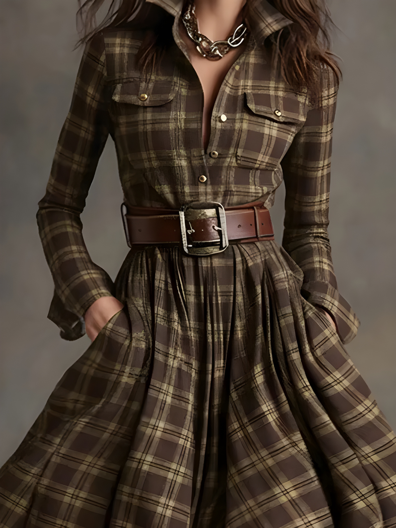 Elara™ Plaid Button-Front Maxi Dress