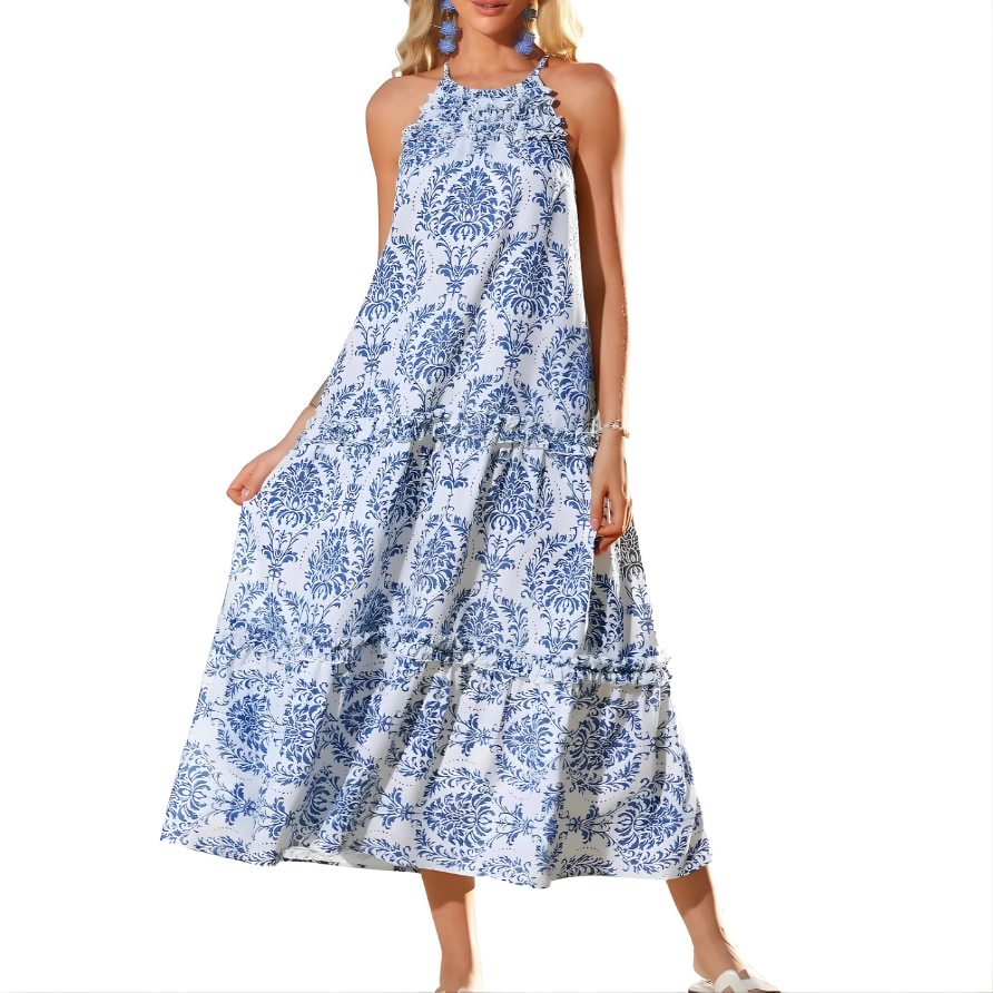 Loren™ Chic Boho Halter Tiered Maxi Dress