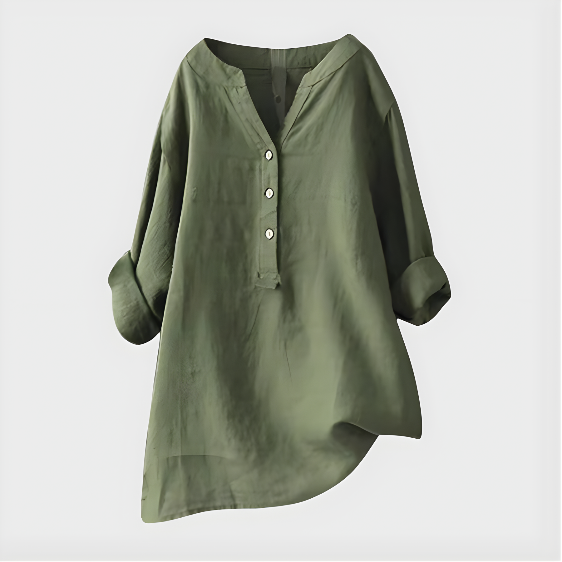 Veronique Elegant Cotton-Linen V-Neck Blouse