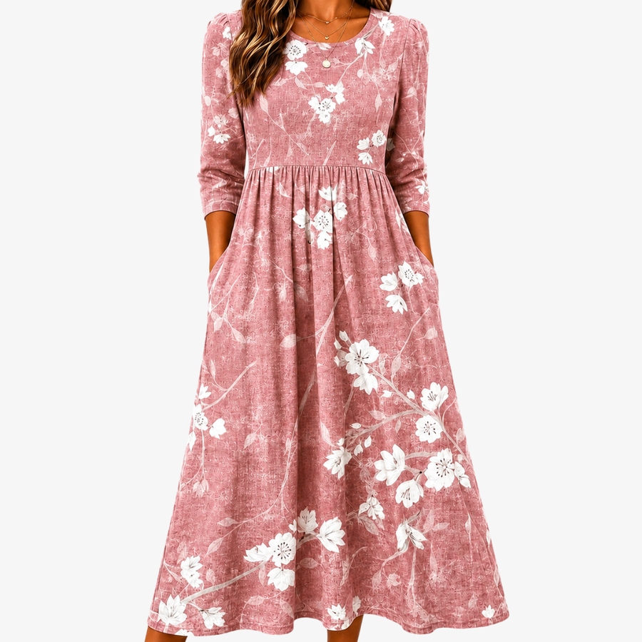 Blush Blossom Elegance Pocket Midi Dress