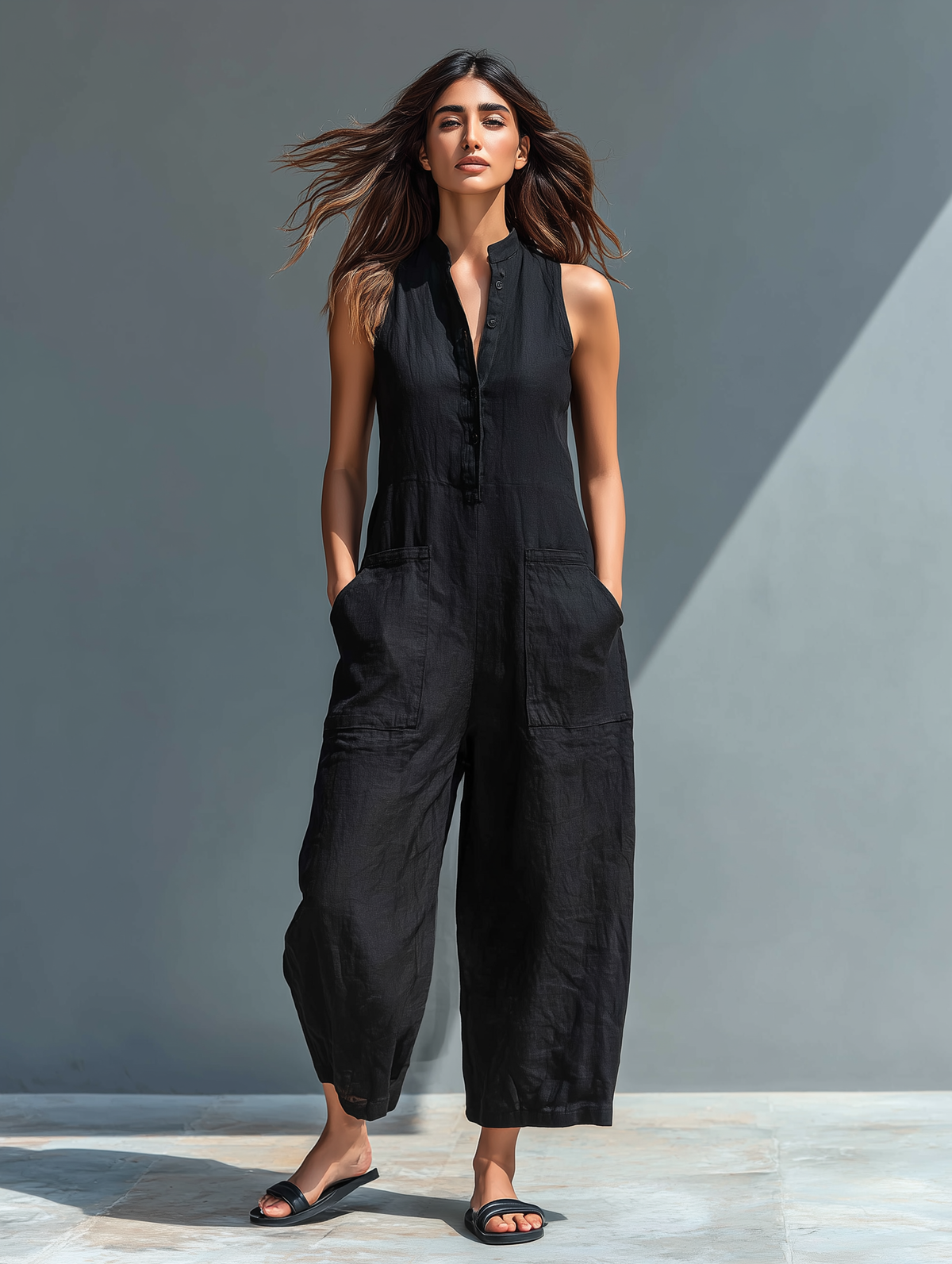 Barbara - Minimalistic Stand-collar Sleeveless Jumpsuit