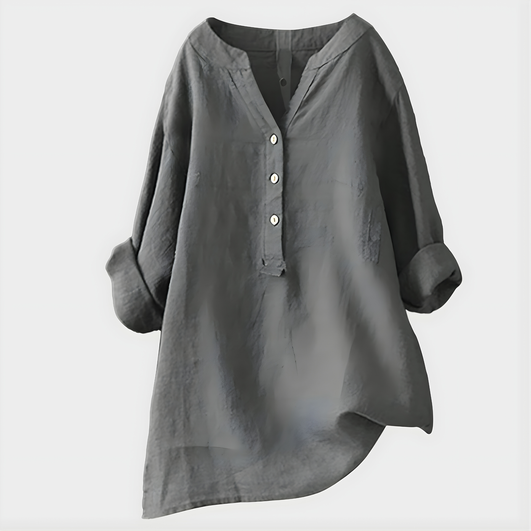 Veronique Elegant Cotton-Linen V-Neck Blouse