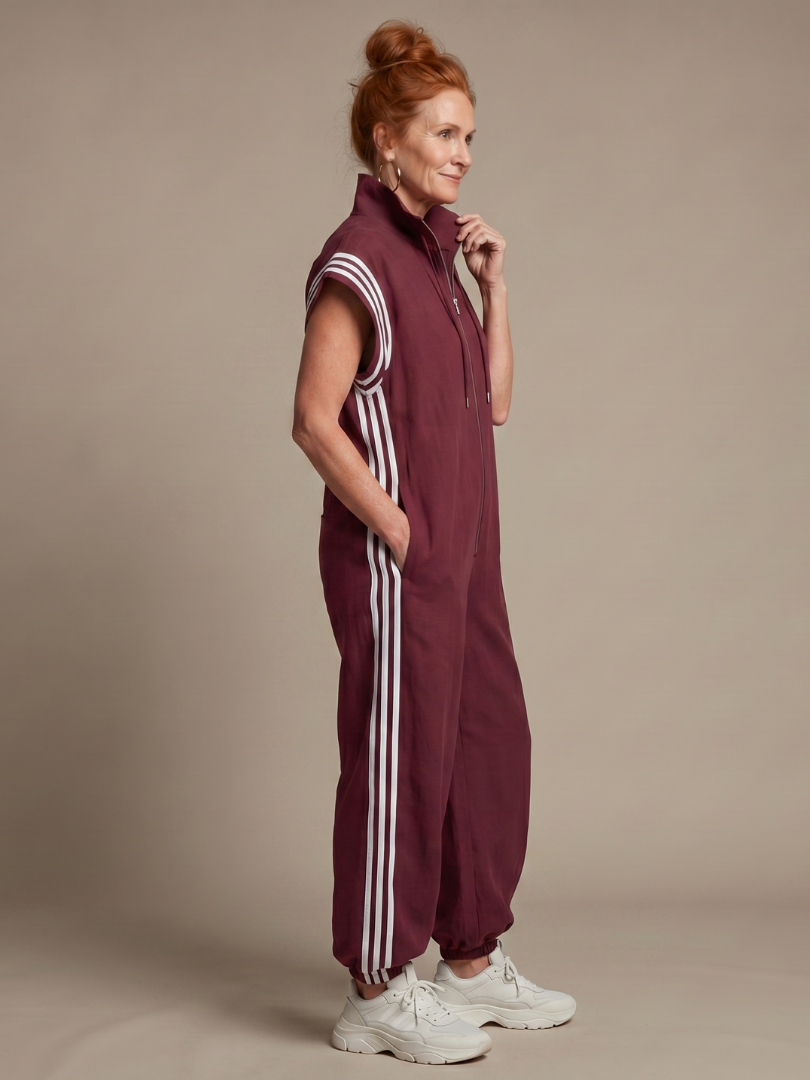 Farrah | Zip Front Stripe Panel Jumpsuit