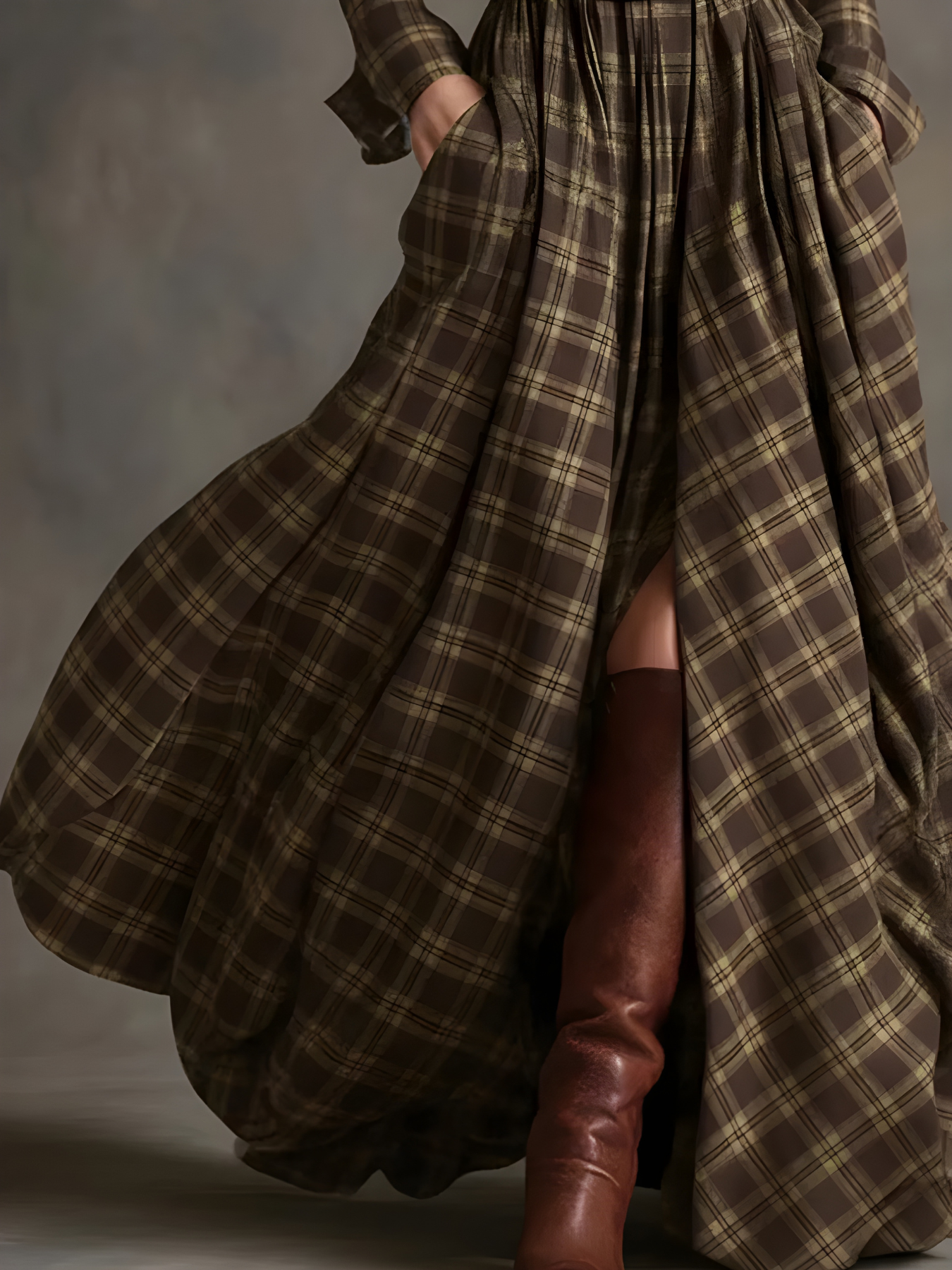 Elara™ Plaid Button-Front Maxi Dress