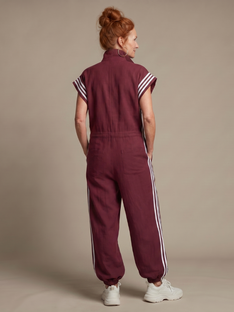 Farrah | Zip Front Stripe Panel Jumpsuit