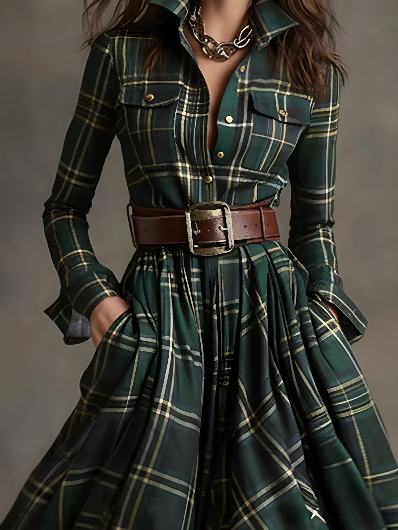 Elara™ Plaid Button-Front Maxi Dress