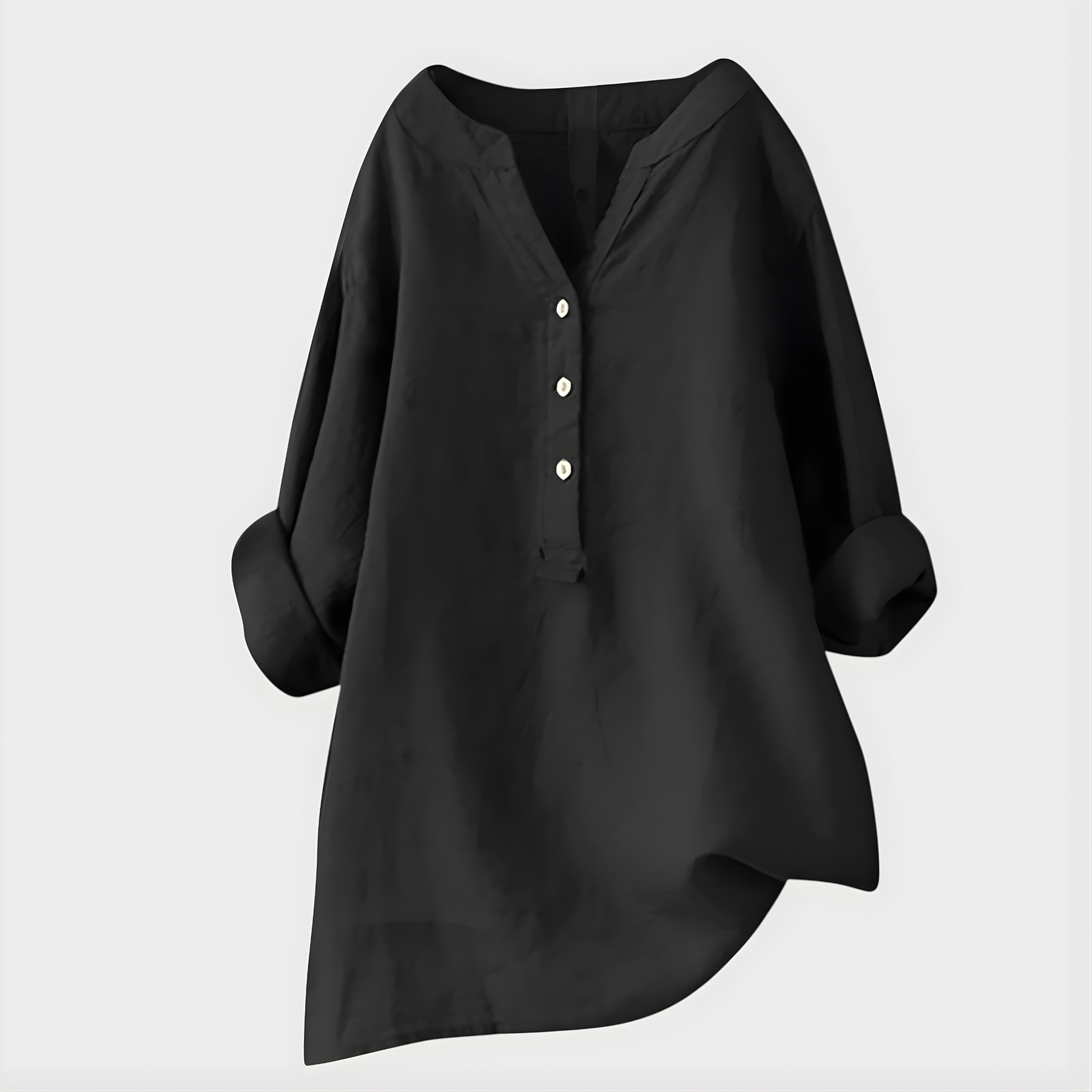 Veronique Elegant Cotton-Linen V-Neck Blouse