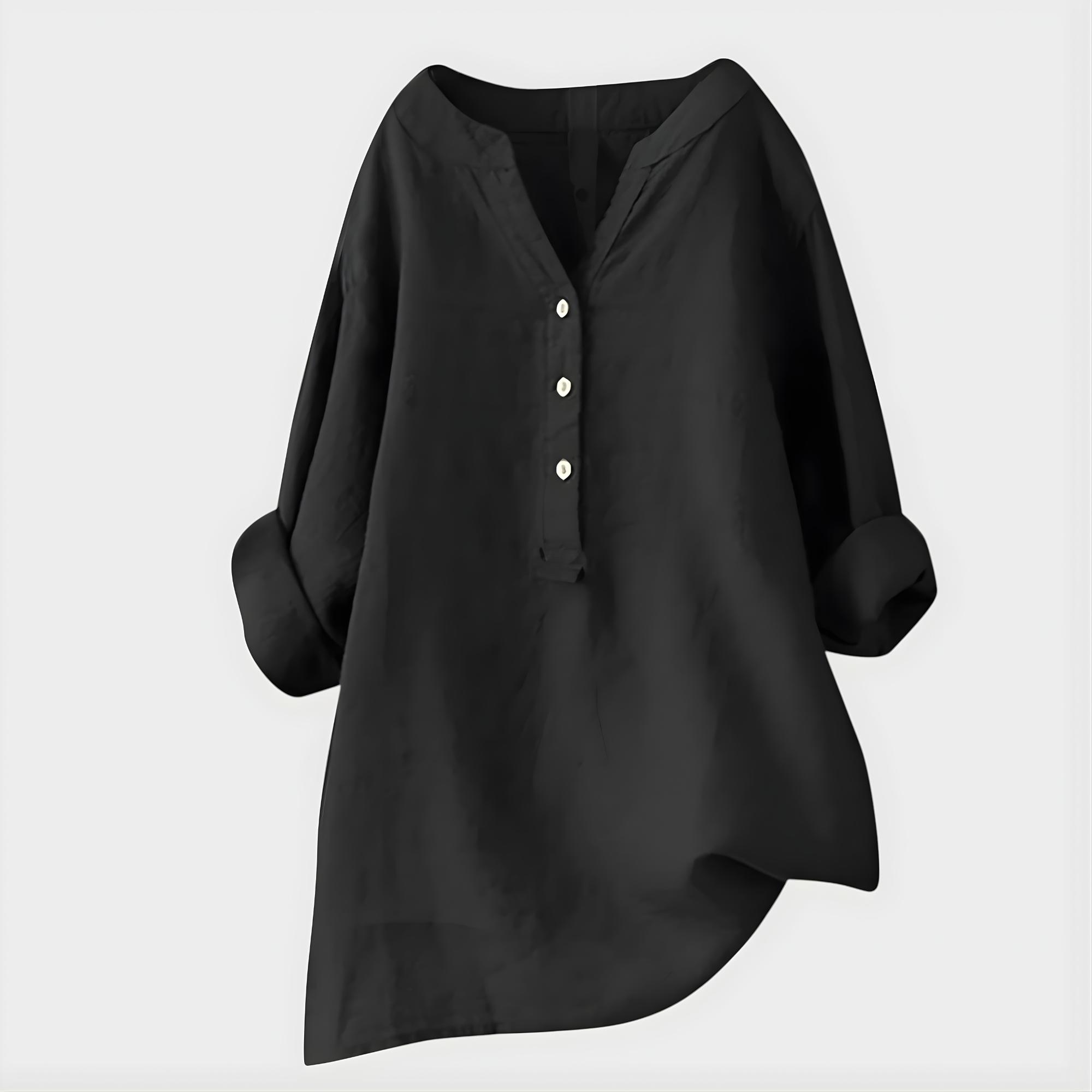 Veronique Elegant Cotton-Linen V-Neck Blouse