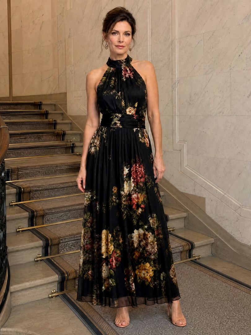 Emma | Floral Halter Neck Midi Dress
