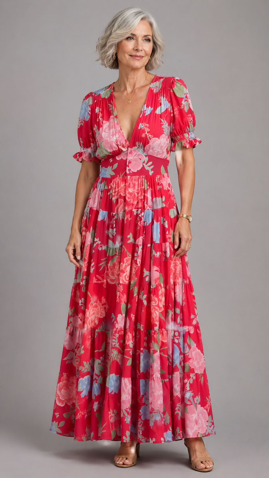 Alessia™ Elegant Floral V-Neck Dress