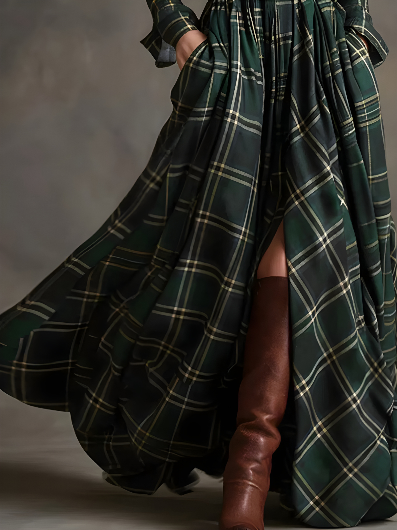 Elara™ Plaid Button-Front Maxi Dress