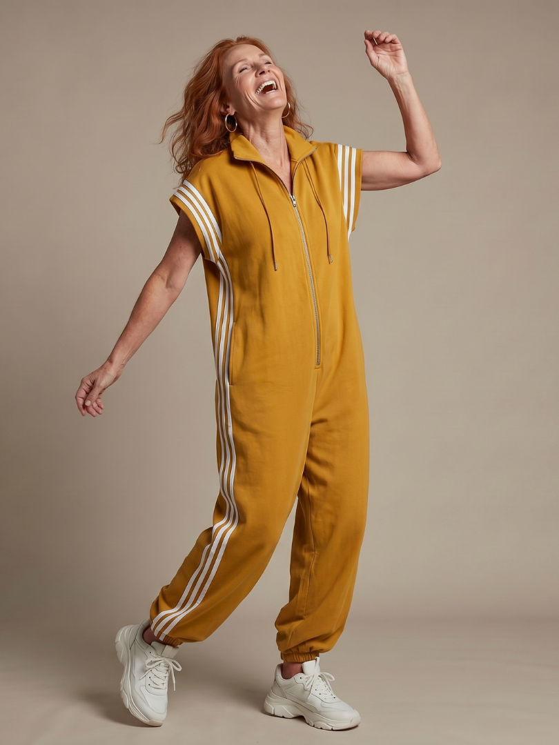 Farrah | Zip Front Stripe Panel Jumpsuit