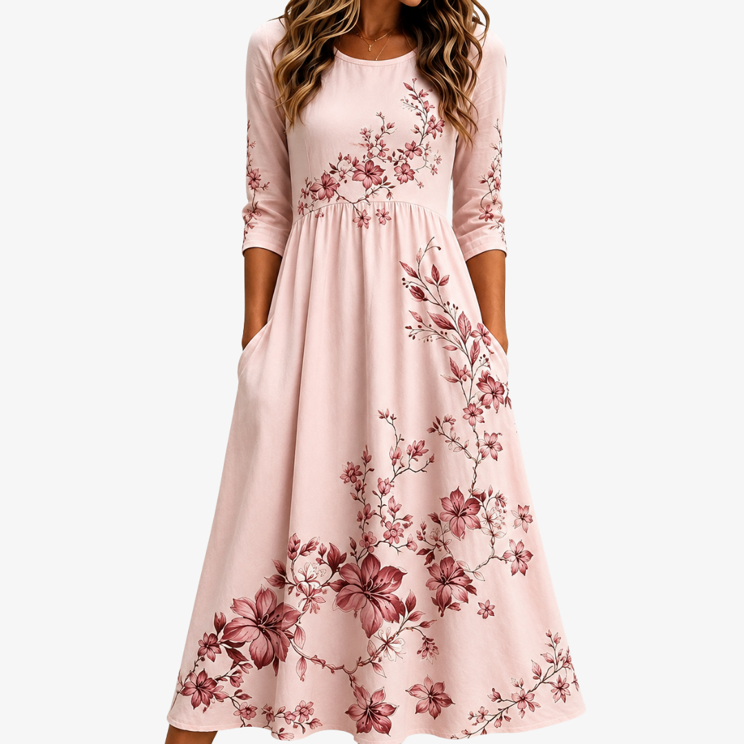 Rose Blossom Charm Pocket Midi Dress