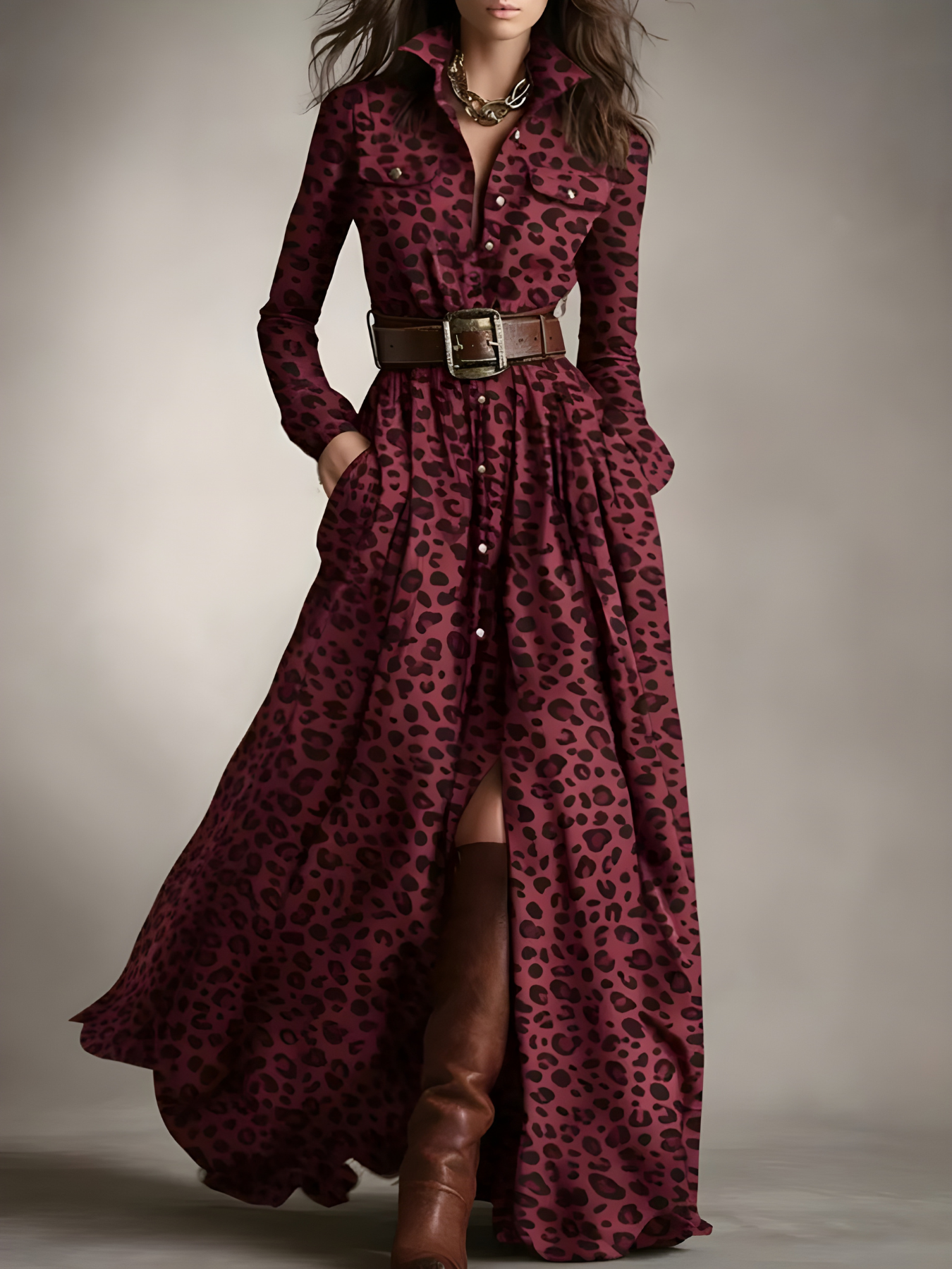 Elara™ Plaid Button-Front Maxi Dress