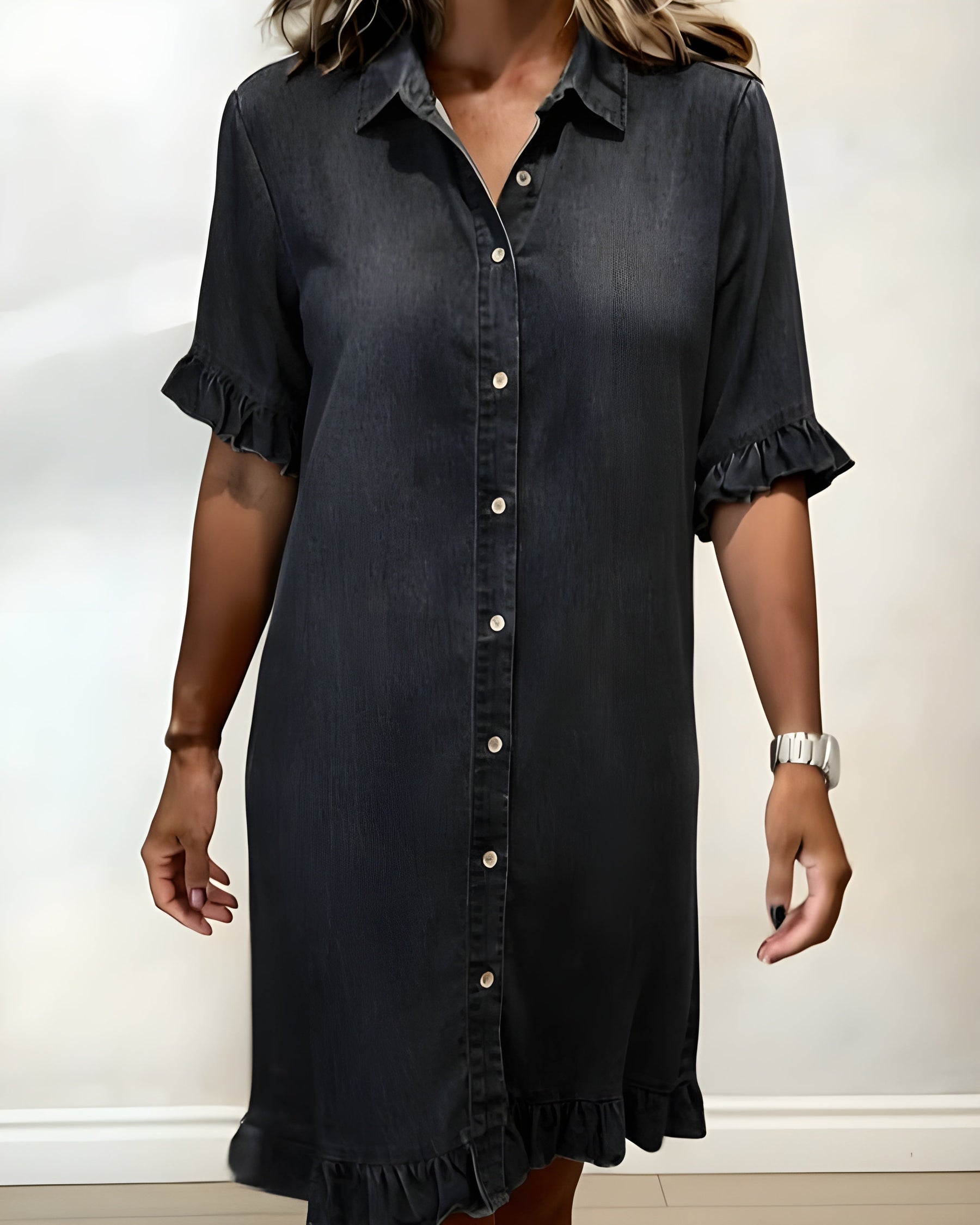 Katie | Effortlessly Flattering Ruched Denim Dress