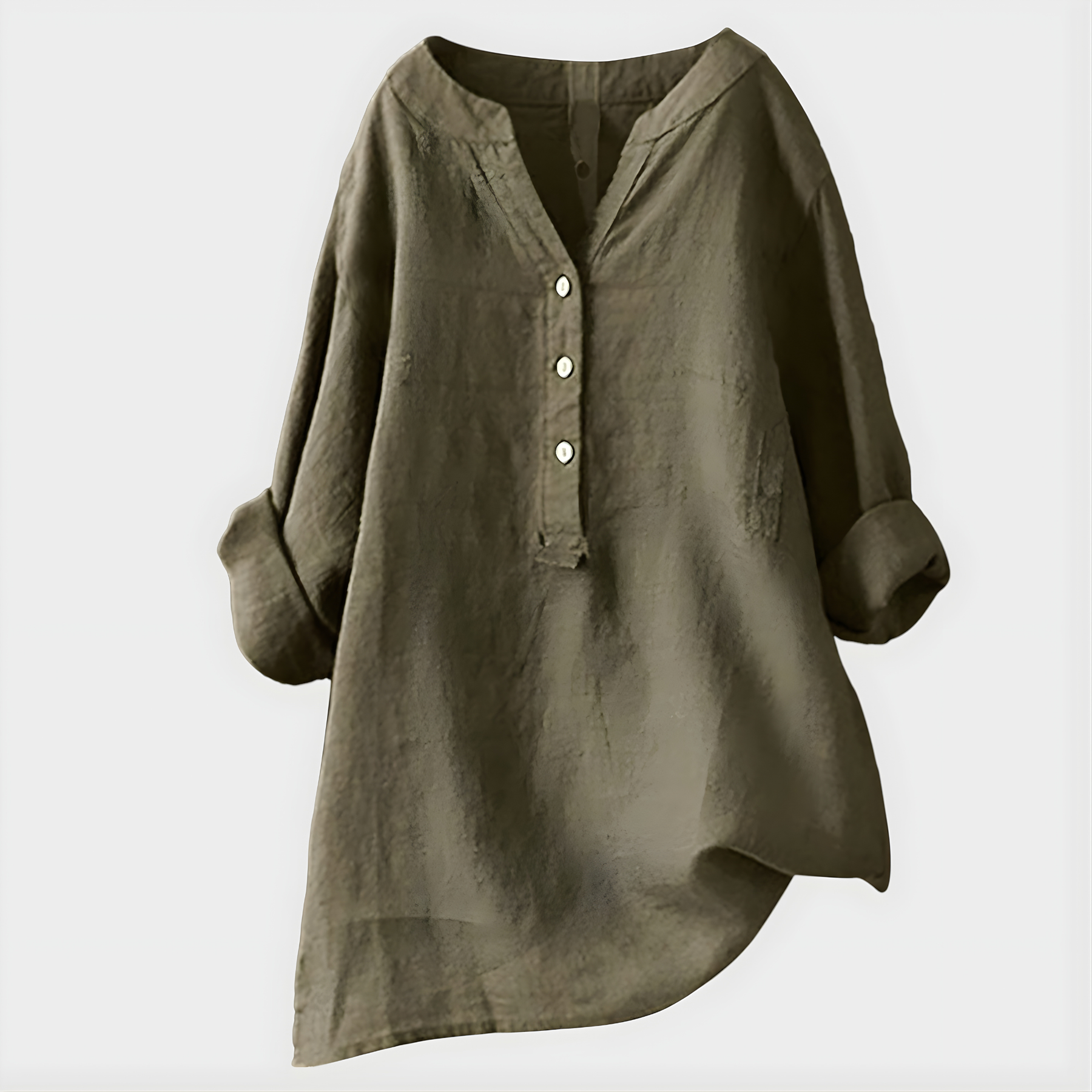 Veronique Elegant Cotton-Linen V-Neck Blouse