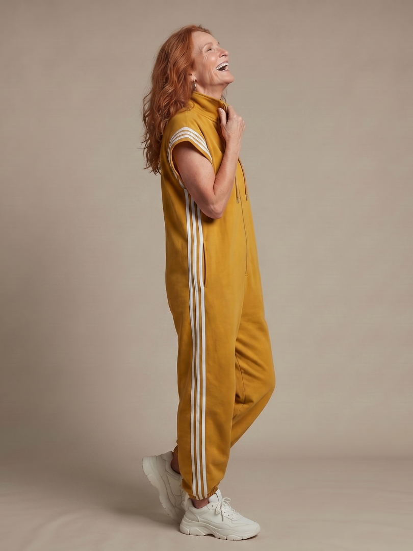Farrah | Zip Front Stripe Panel Jumpsuit