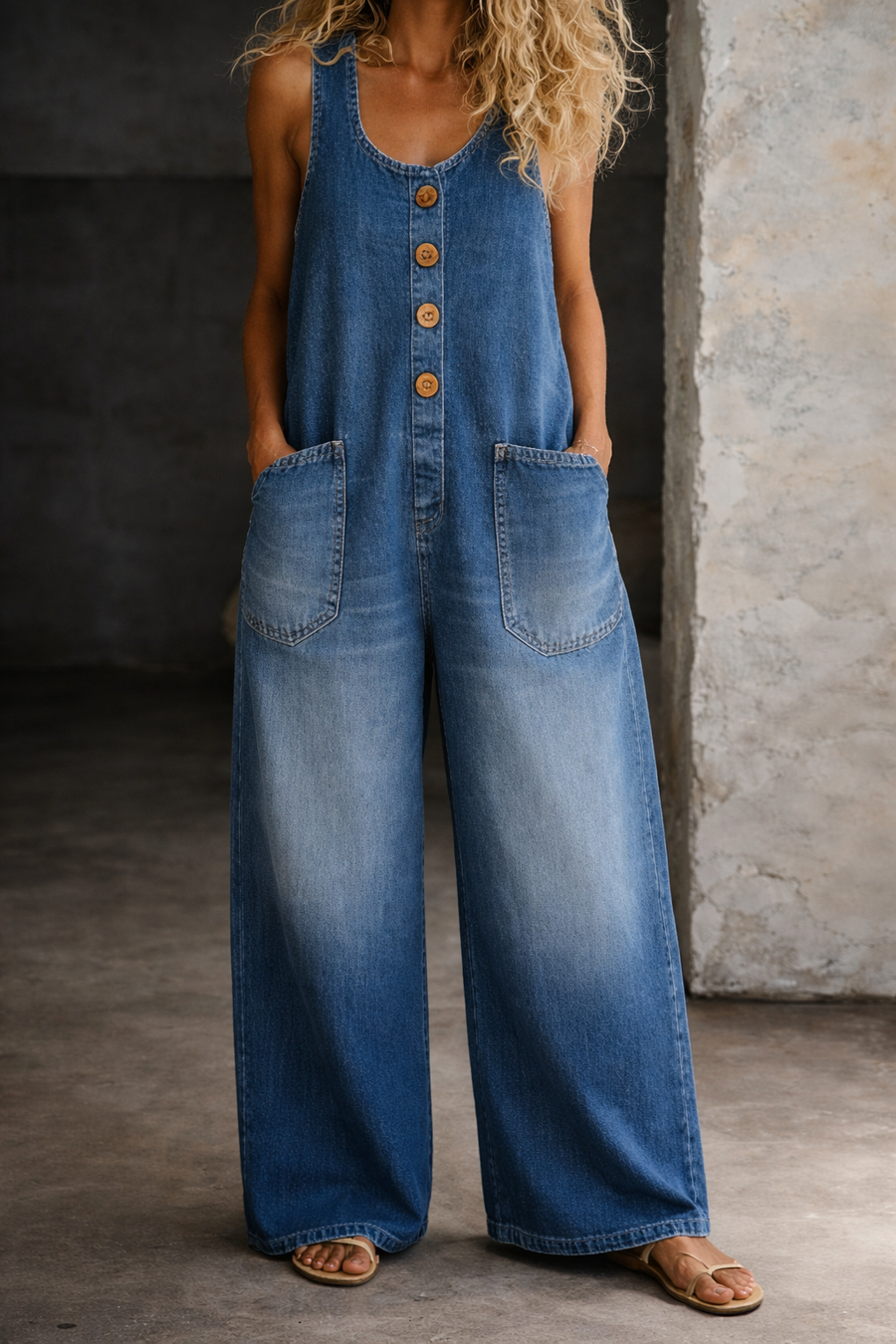Jade | Vintage Washed Cotton Denim Overalls