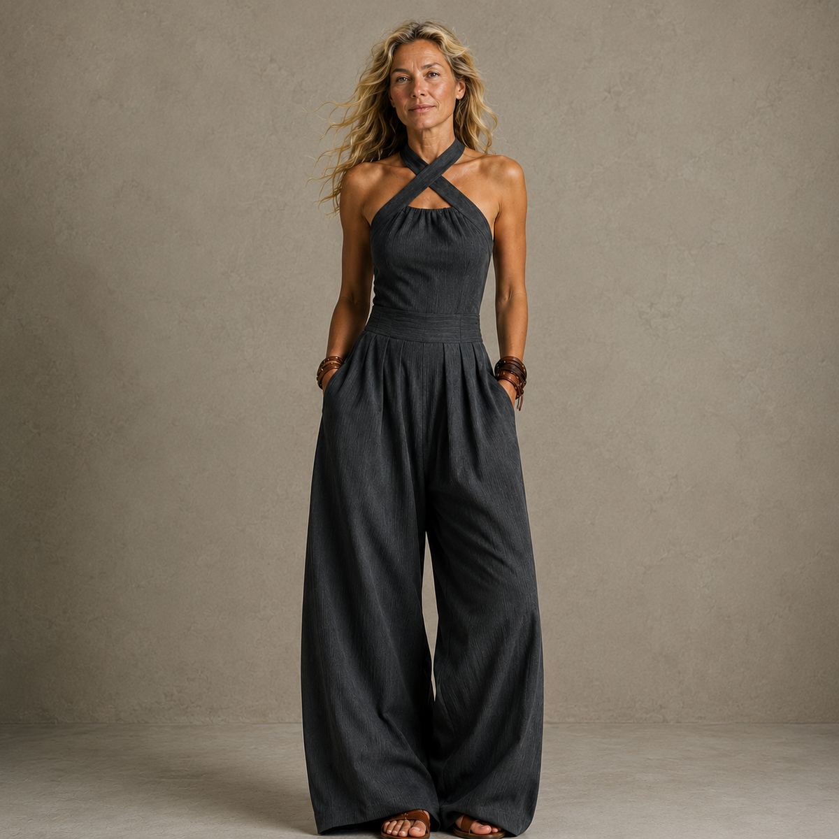 Bianca | Elegant linen jumpsuit with crossover neckline
