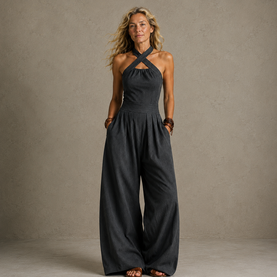 Bianca | Elegant linen jumpsuit with crossover neckline
