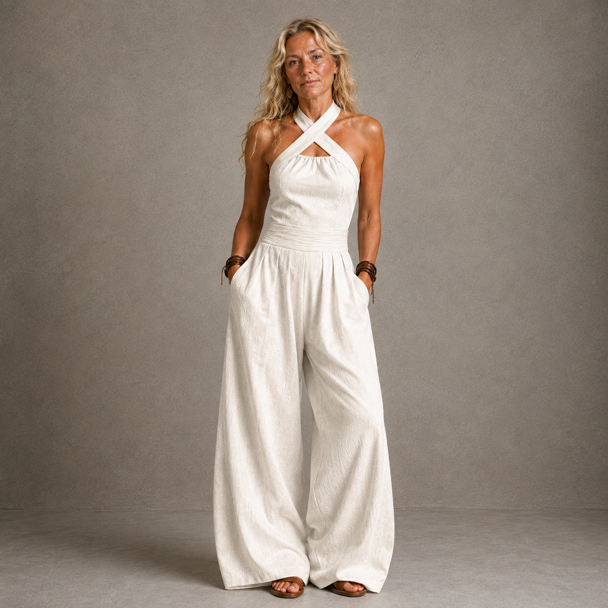 Bianca | Elegant linen jumpsuit with crossover neckline