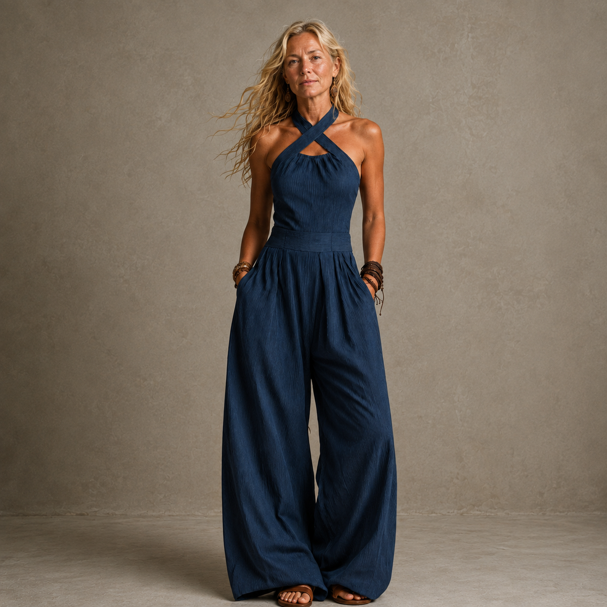 Bianca | Elegant linen jumpsuit with crossover neckline