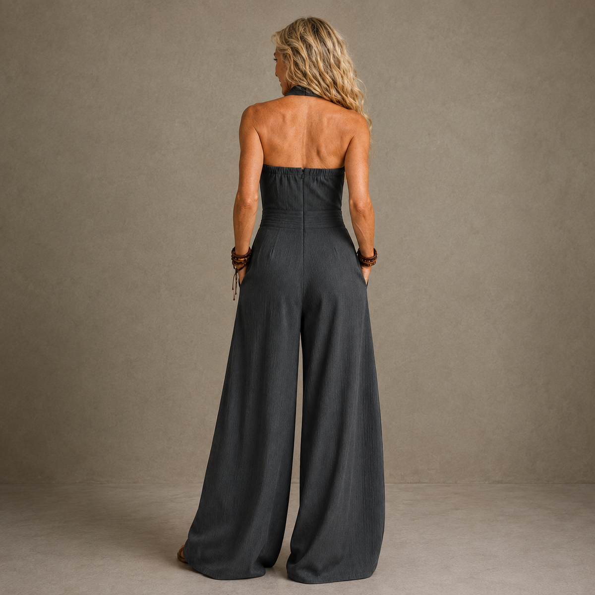 Bianca | Elegant linen jumpsuit with crossover neckline