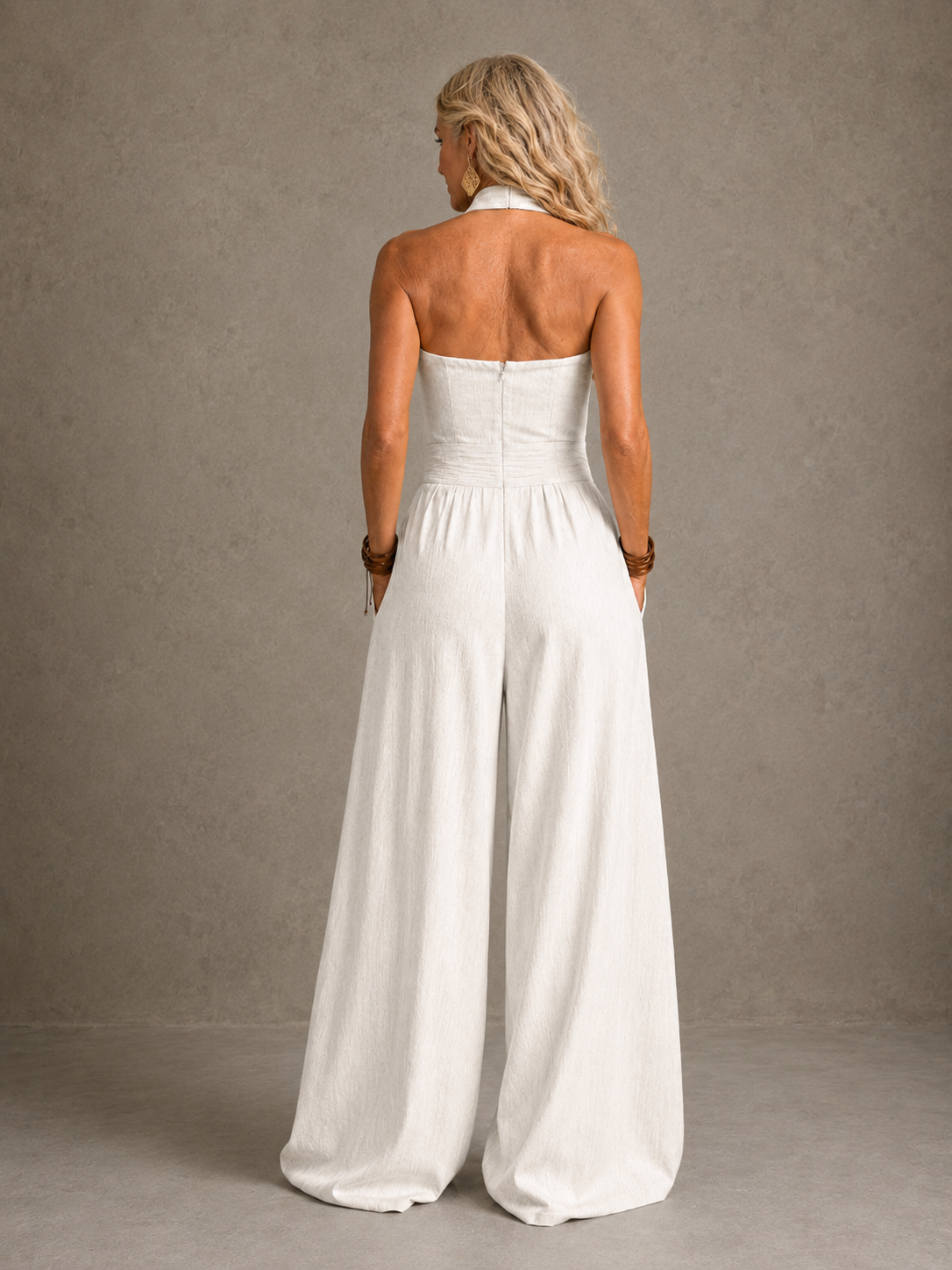 Bianca | Elegant linen jumpsuit with crossover neckline