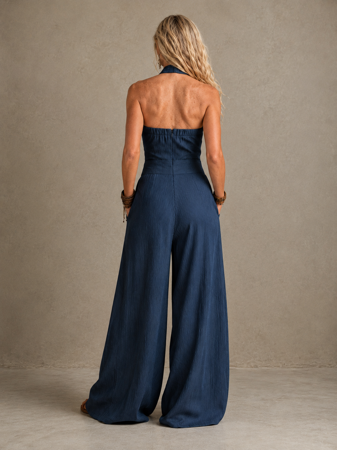 Bianca | Elegant linen jumpsuit with crossover neckline