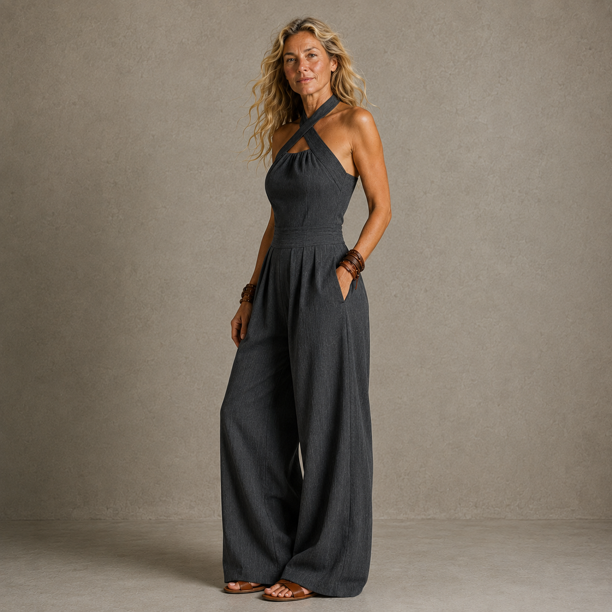 Bianca | Elegant linen jumpsuit with crossover neckline
