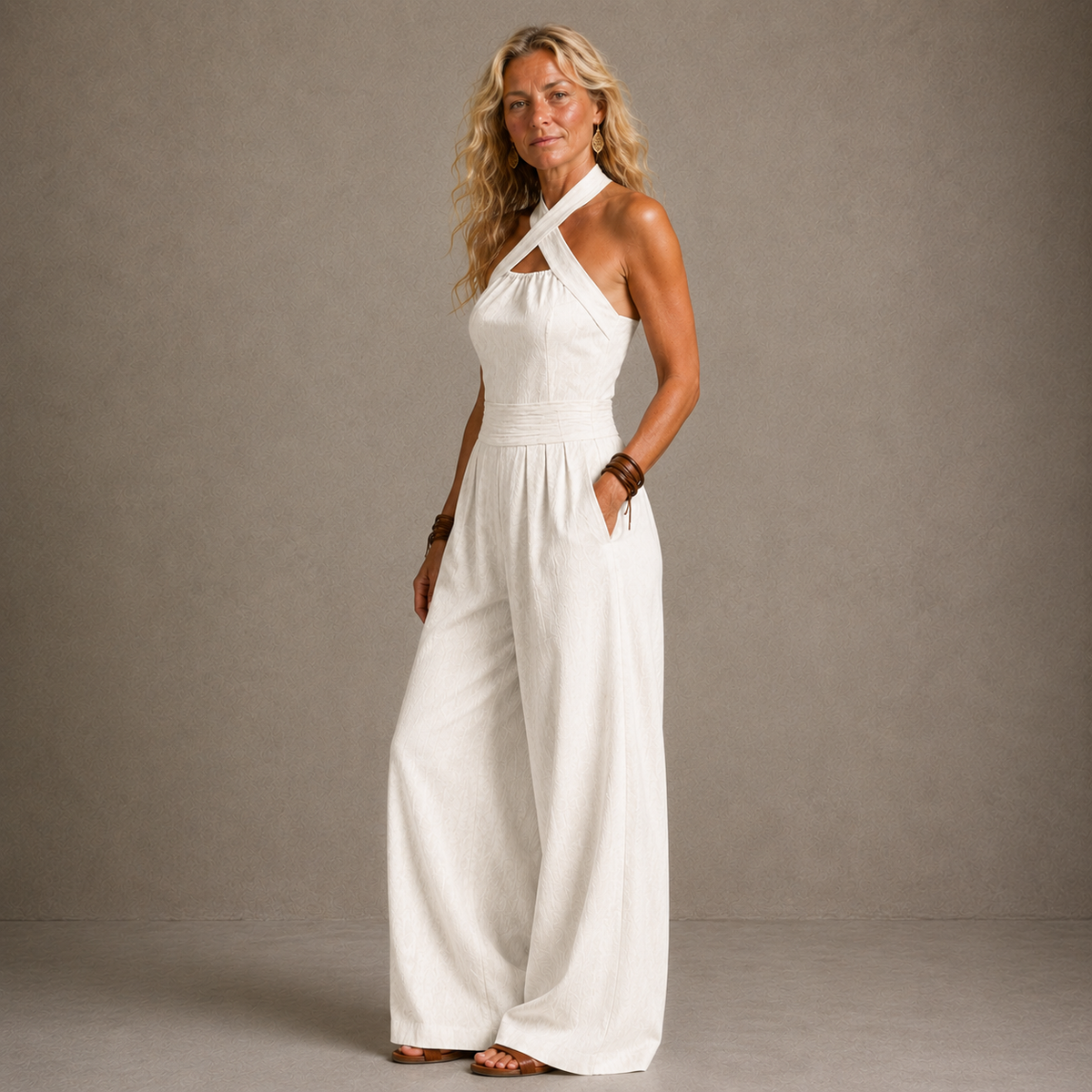 Bianca | Elegant linen jumpsuit with crossover neckline