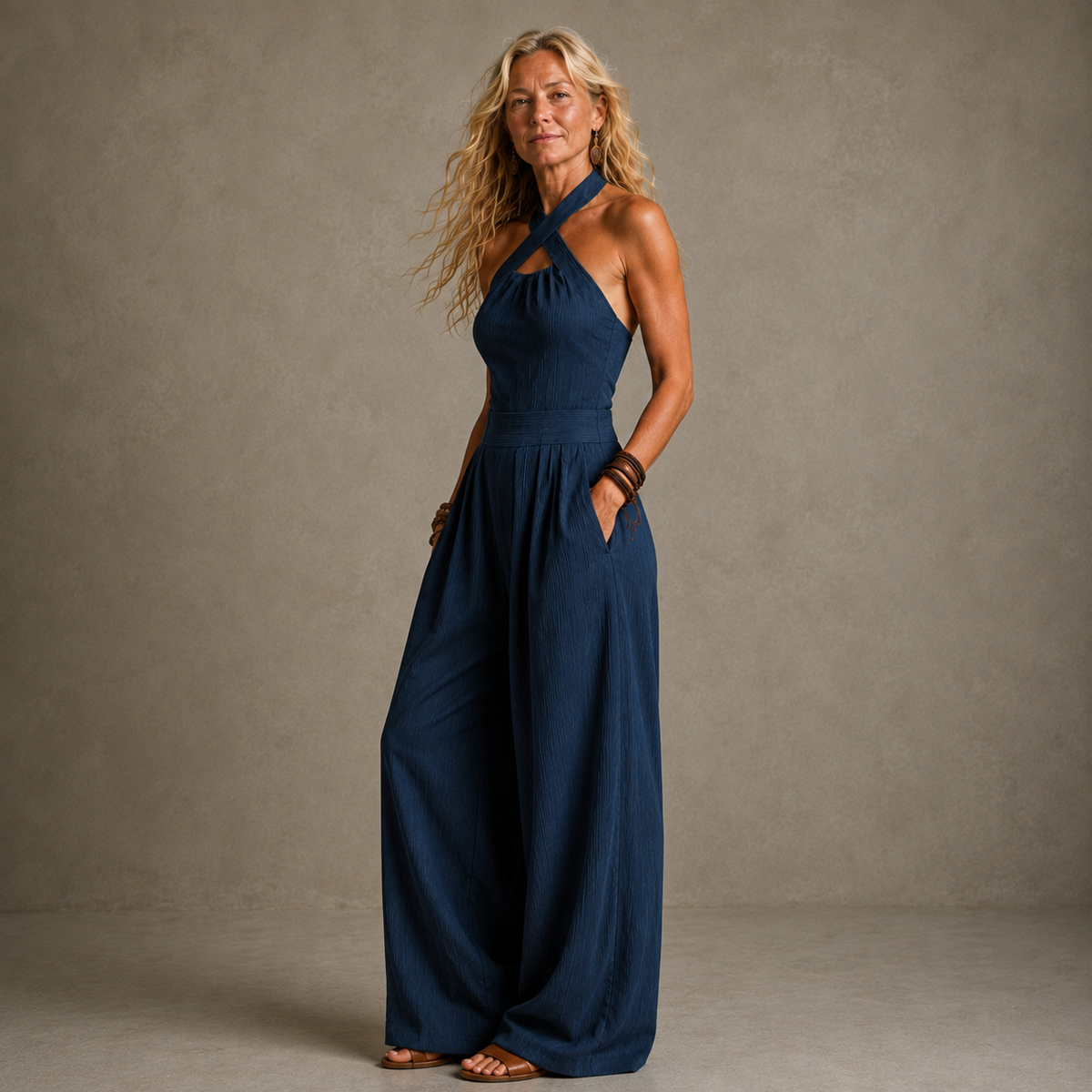Bianca | Elegant linen jumpsuit with crossover neckline