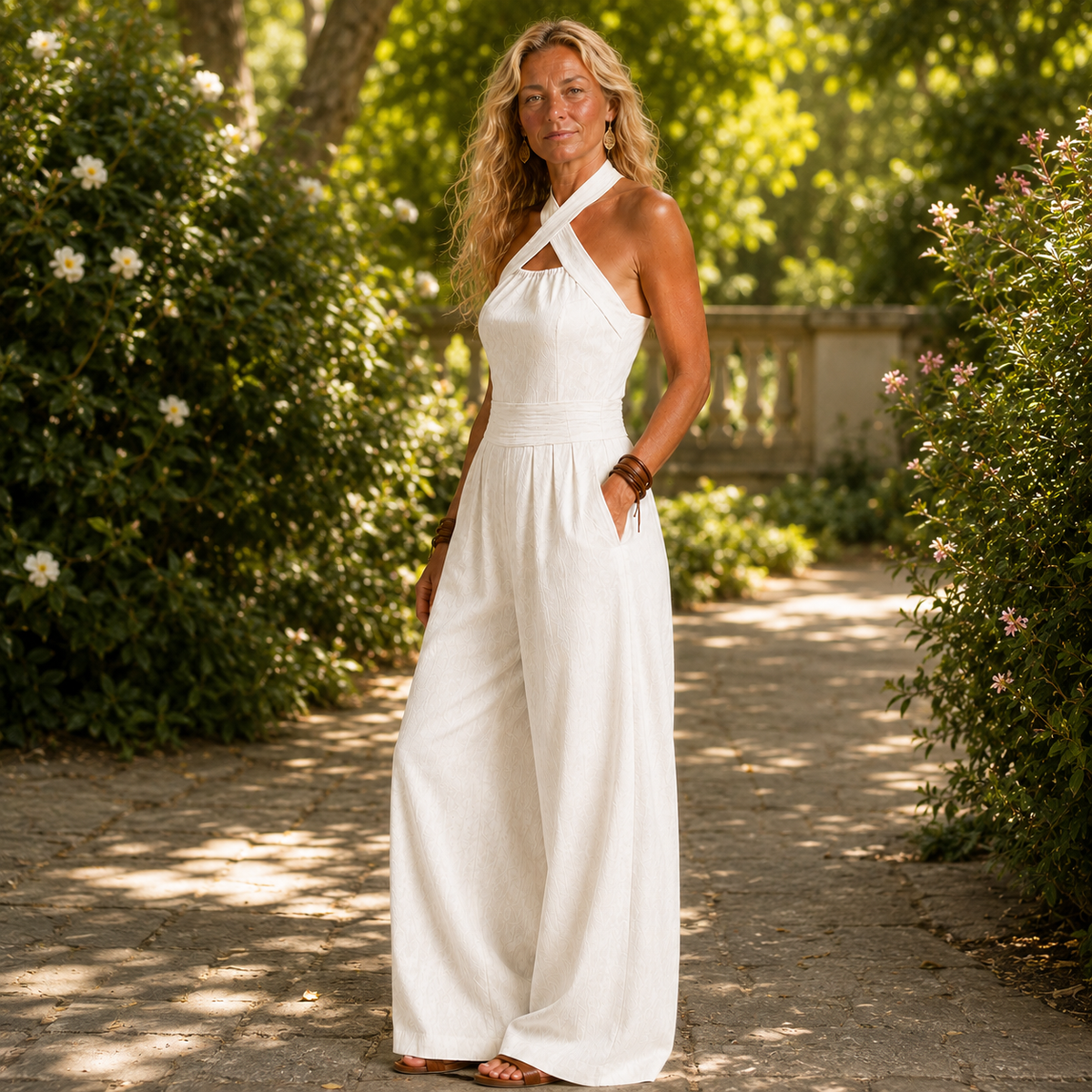 Bianca | Elegant linen jumpsuit with crossover neckline