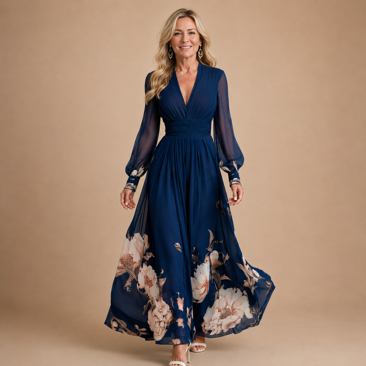 Averil | Pleated Sheer Sleeves Maxi Dress